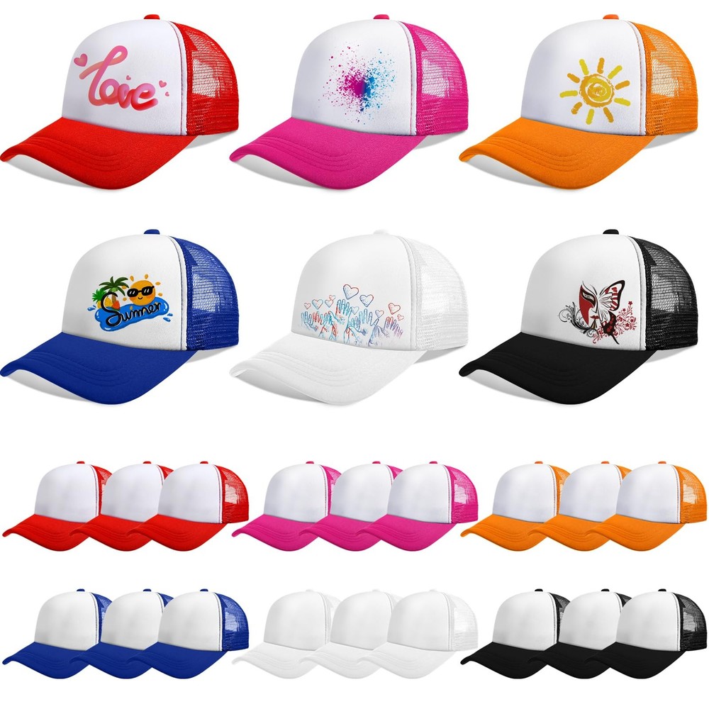 24 Pack Sublimation Blank Cap Trucker Mesh Cap Unisex Plain Blank Baseball Ha...