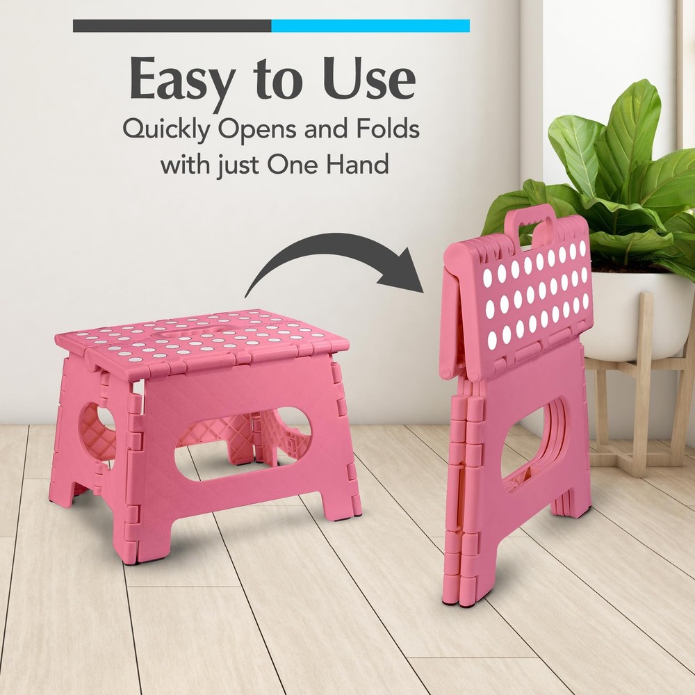 Folding Step Stool for Adults & , 9 Inch Sturdy Plastic Step Stool Foldable w...