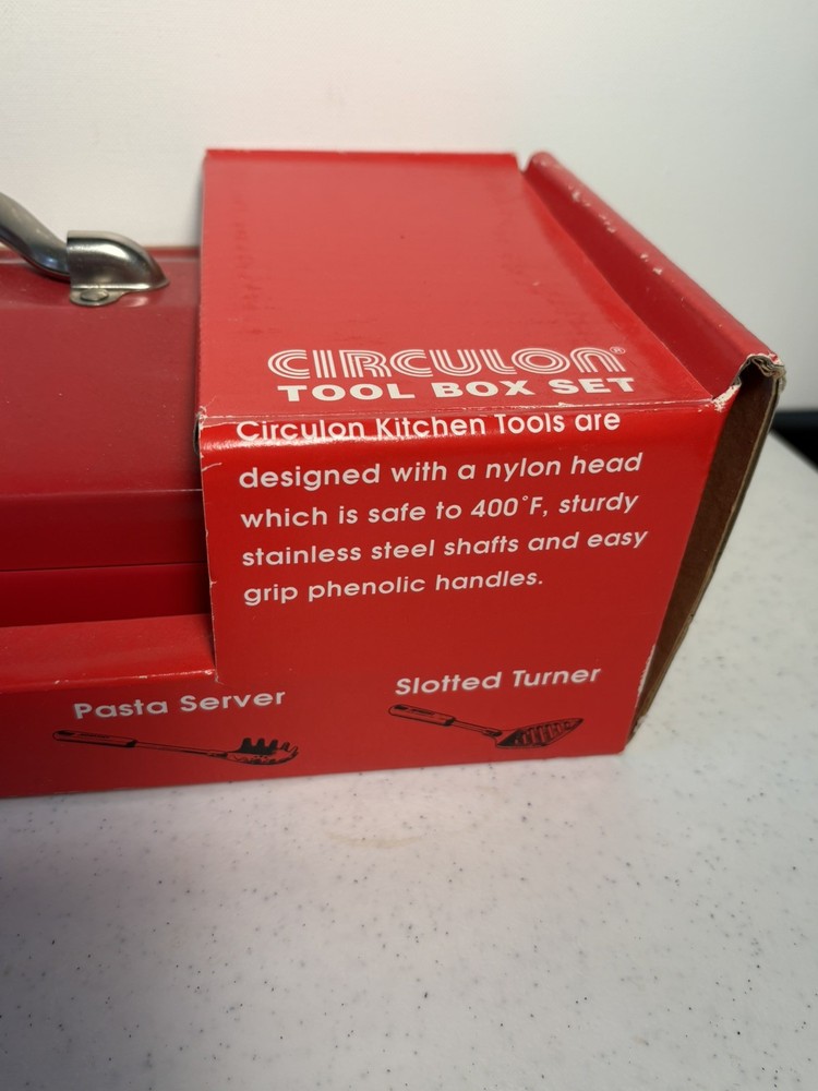 Circulon Red Metal Tool Box with Black Barbecue Tools