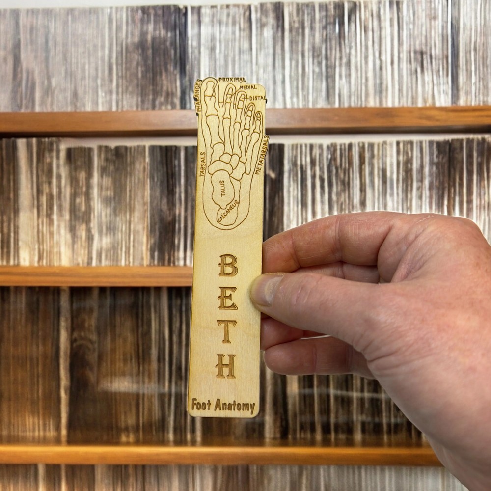 Bookmark - PERSONALIZED Foot Anotomy - Birch wood