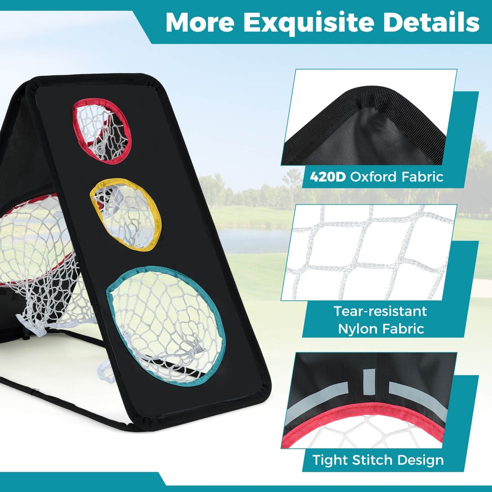 Dual-Sided Golf Chipping Net w/5 Target Holes Triangular Structure Oxford Fabric