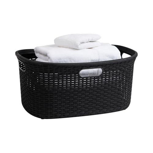 40L Laundry Basket, Clothes Hamper, Premium Wicker Design, Plastic Single Black