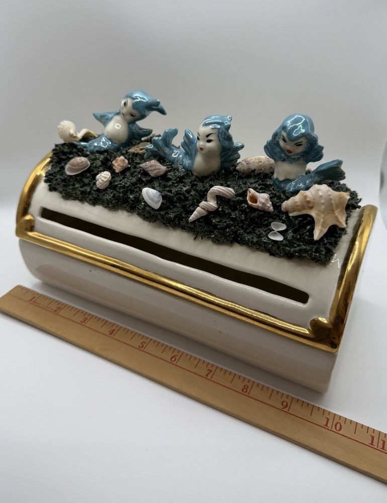 Vintage Ceramic Mermaids Sea Tissue Box