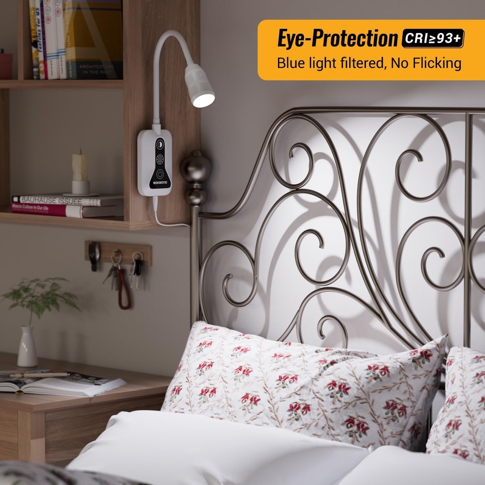 Wall Mounted Reading Light for Bed, Headboard Light with 360° Flexible Arm,