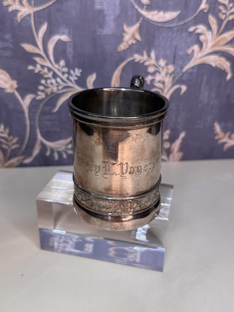 Vintage Estate Engraved Silver-Plated Tea Cup
