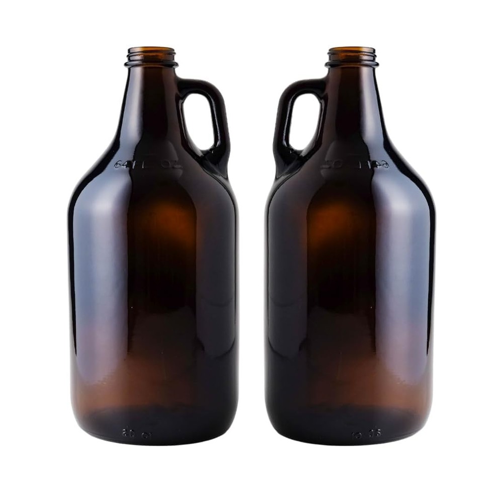 FastRack 64oz Amber Glass Growlers with Polyseal Caps (2 Pack) | Half Gallon (1/