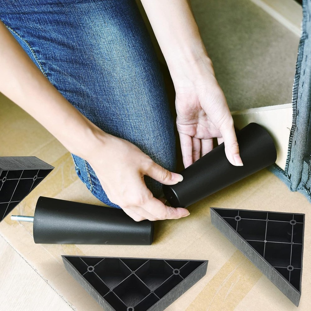 Patas de repuesto para sofá en forma triangular de plástico negro, con tornillos
