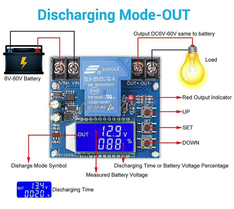 1X 30A Battery Charge Discharge Controller Low Voltage Cut Off Switch Protection