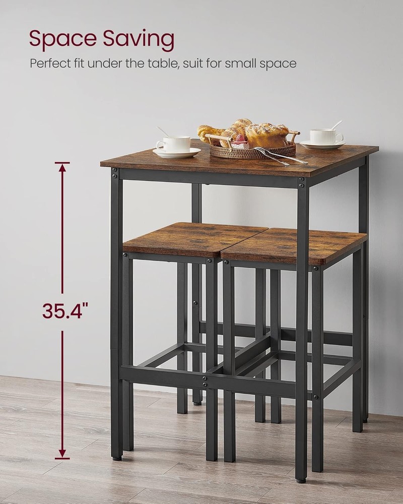 Bar Table & Chairs Set Square Table W/ 2 Stools Dining Pub Set 2 Space Saving