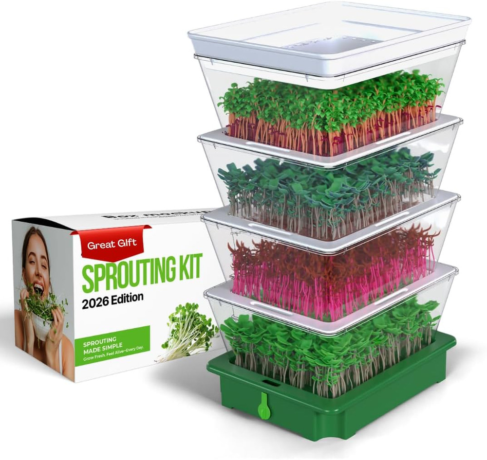 Seed Sprouter 4 Tier Stackable Soil Free Sprouting System with Drain Spout