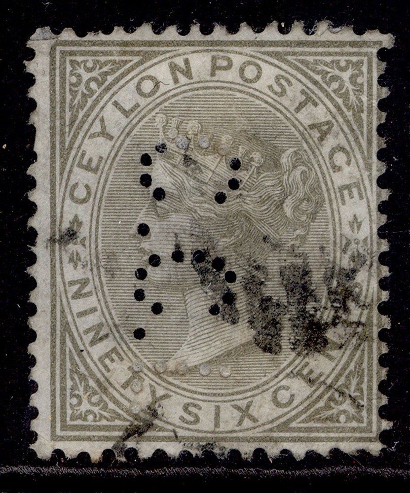 CEYLON QV SG132, 96c drab, USED. Cat £32. PERFIN
