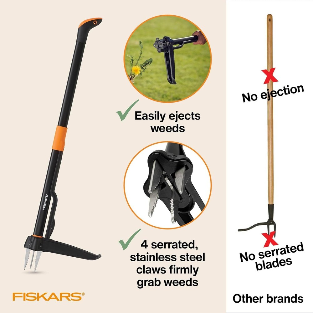 Gardening Hand Tool 4-Claw Weed Puller Tool with Ergonomic Stand Up Handle New