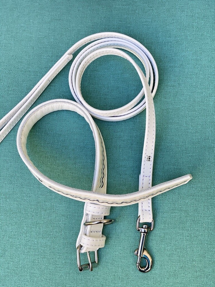 Dog Collar Leash Set | White Leather | CALIDOG