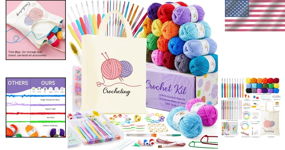 Creative Crochet Yarn Set - 1800 Yards and Essential Tools for Every Crafter