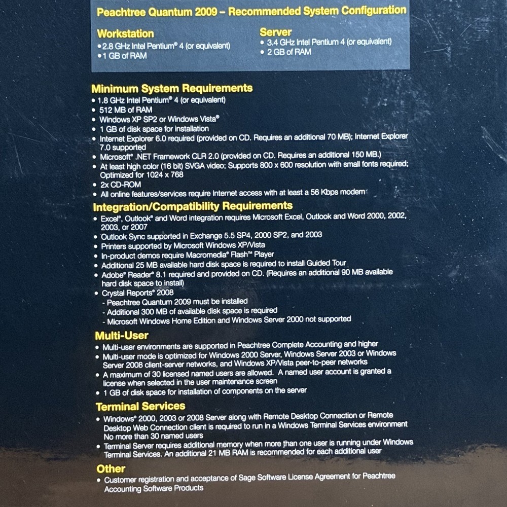 Peachtree by Sage Quantum Accountants Release 2009 Windows 1 User - READ