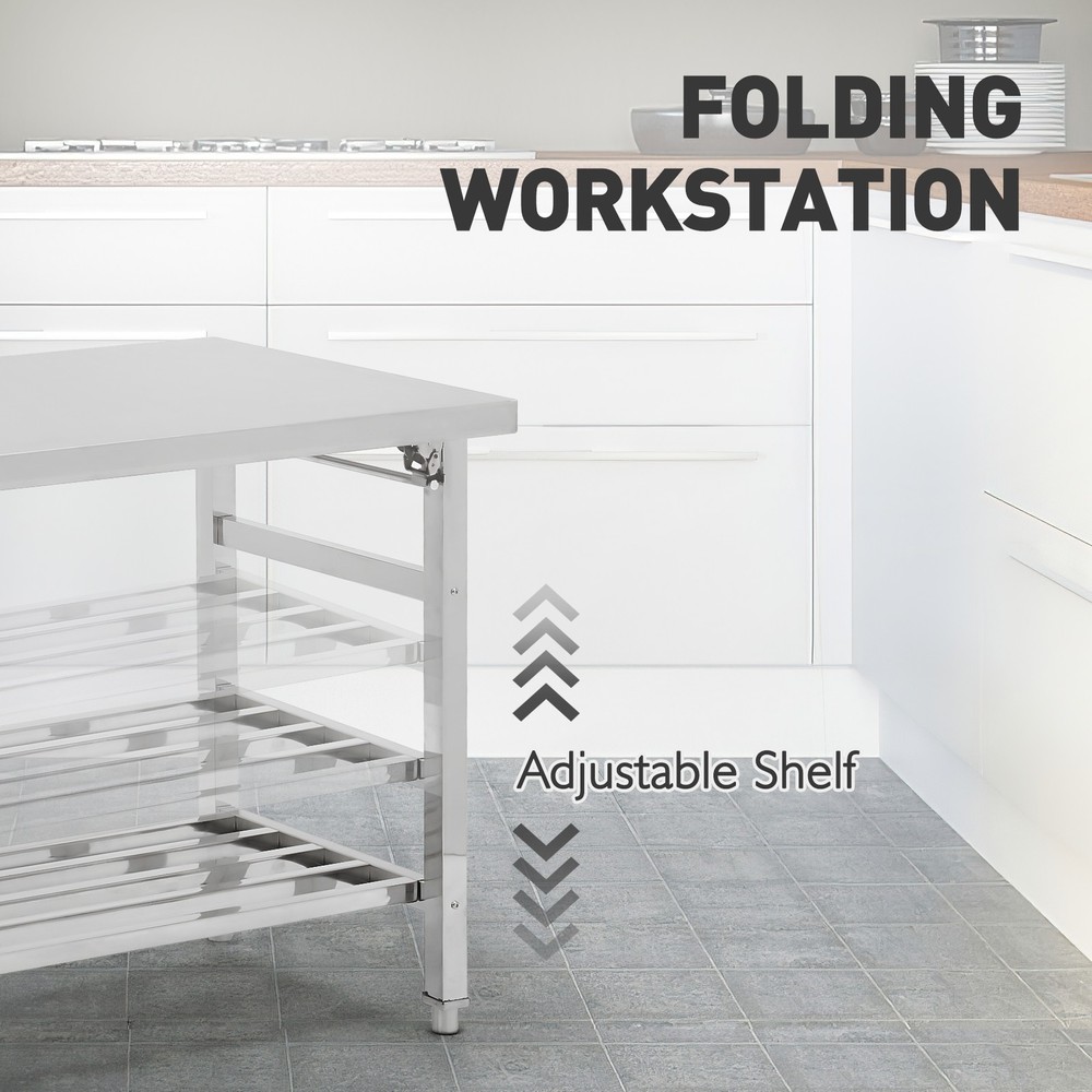 Work Table for Prep & Work, Heavy Duty Stainless Steel Folding Work Table