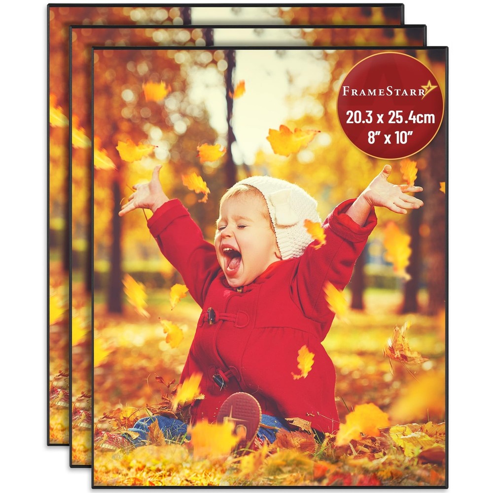 8x10 Picture Frame Set (Black, 3 Pack), Front-Loading Contemporary Modern Sty...