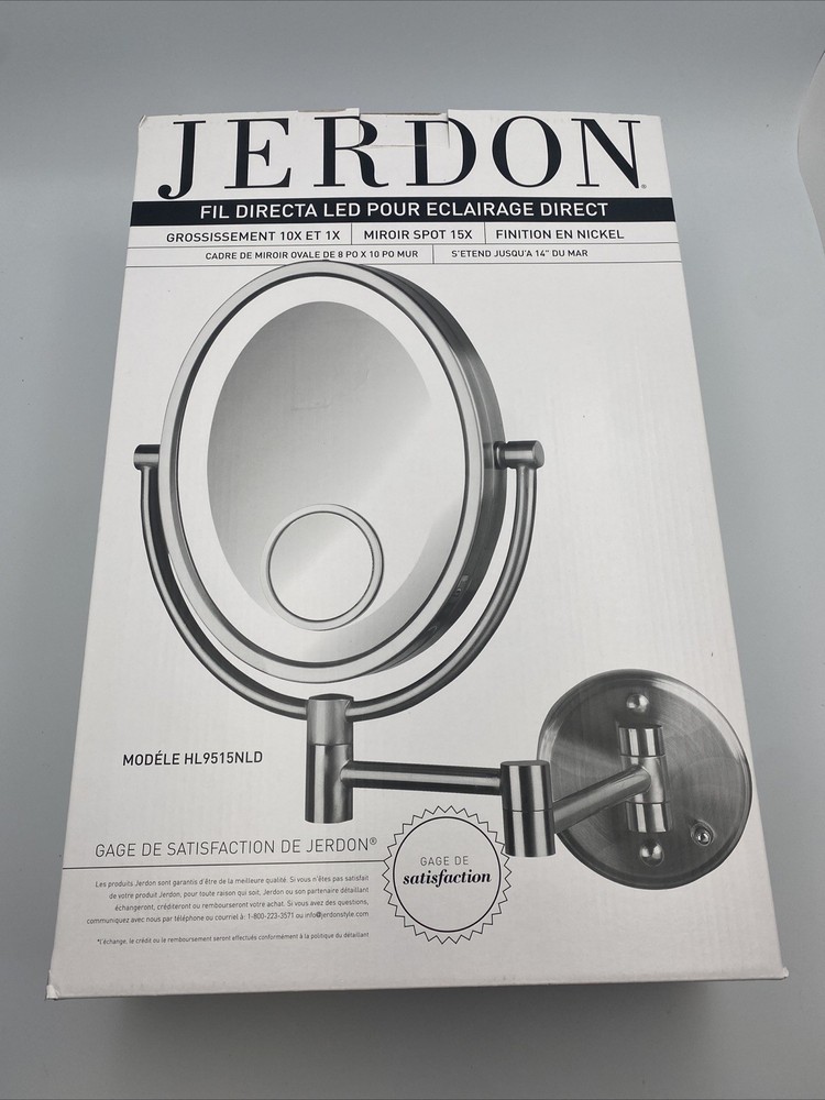 Two-Sided Wall-Mounted Makeup Mirror with Lights - Lighted Nickel Direct Wire