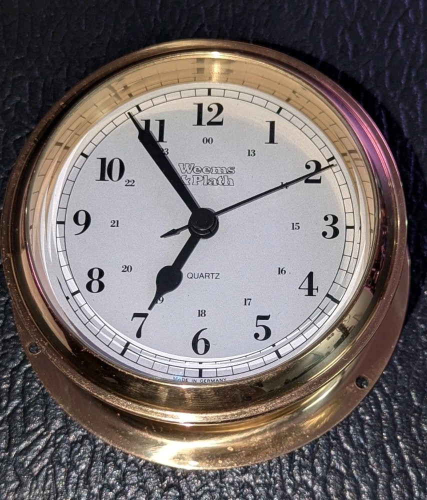 WEEMS & PLATH Trident Quartz Clock Brass & Glass German Movement