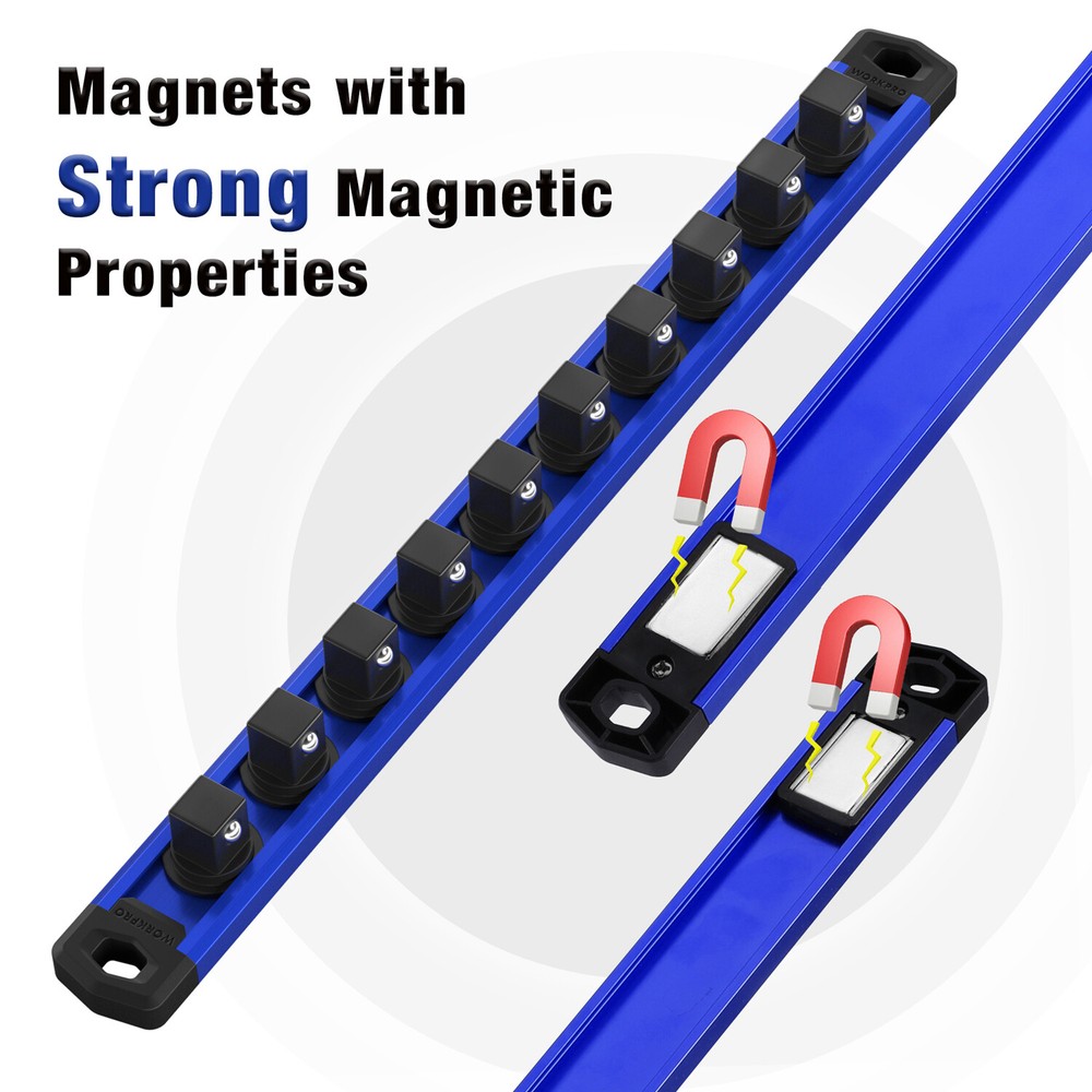 WORKPRO Magnetic Socket Organizer 1/4 Drive Heavy Duty Socket Holder Socket Rail