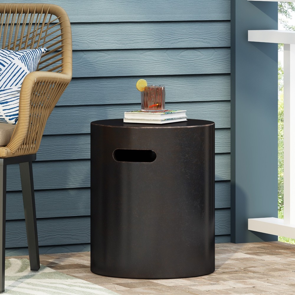 Outdoor Lightweight Concrete Side Table, Antique Copper