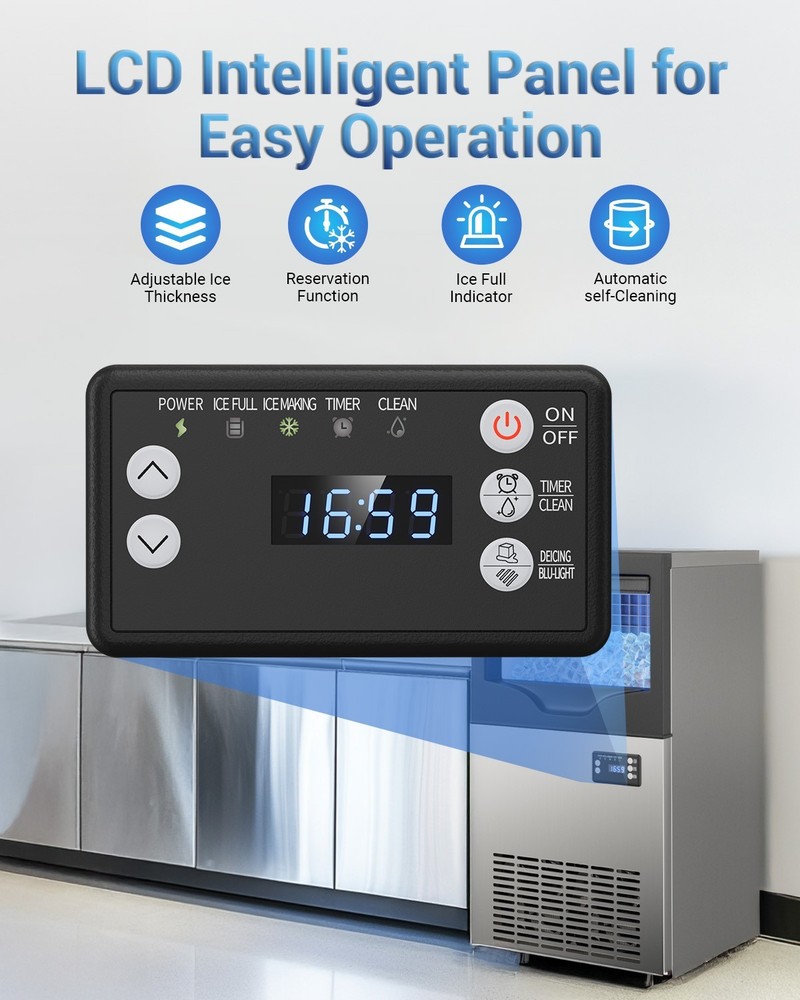 100LBs Commercial Ice Maker Built-in Cube Machine Restaurant Stainless Steel