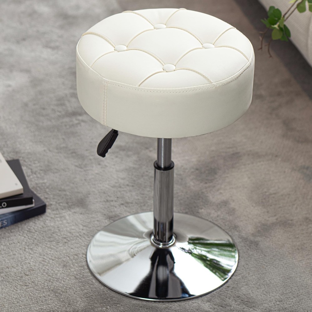 ® Fire-Resistant Adjustable White Vanity Stool, Swivel Vanity Chair for Makeu...
