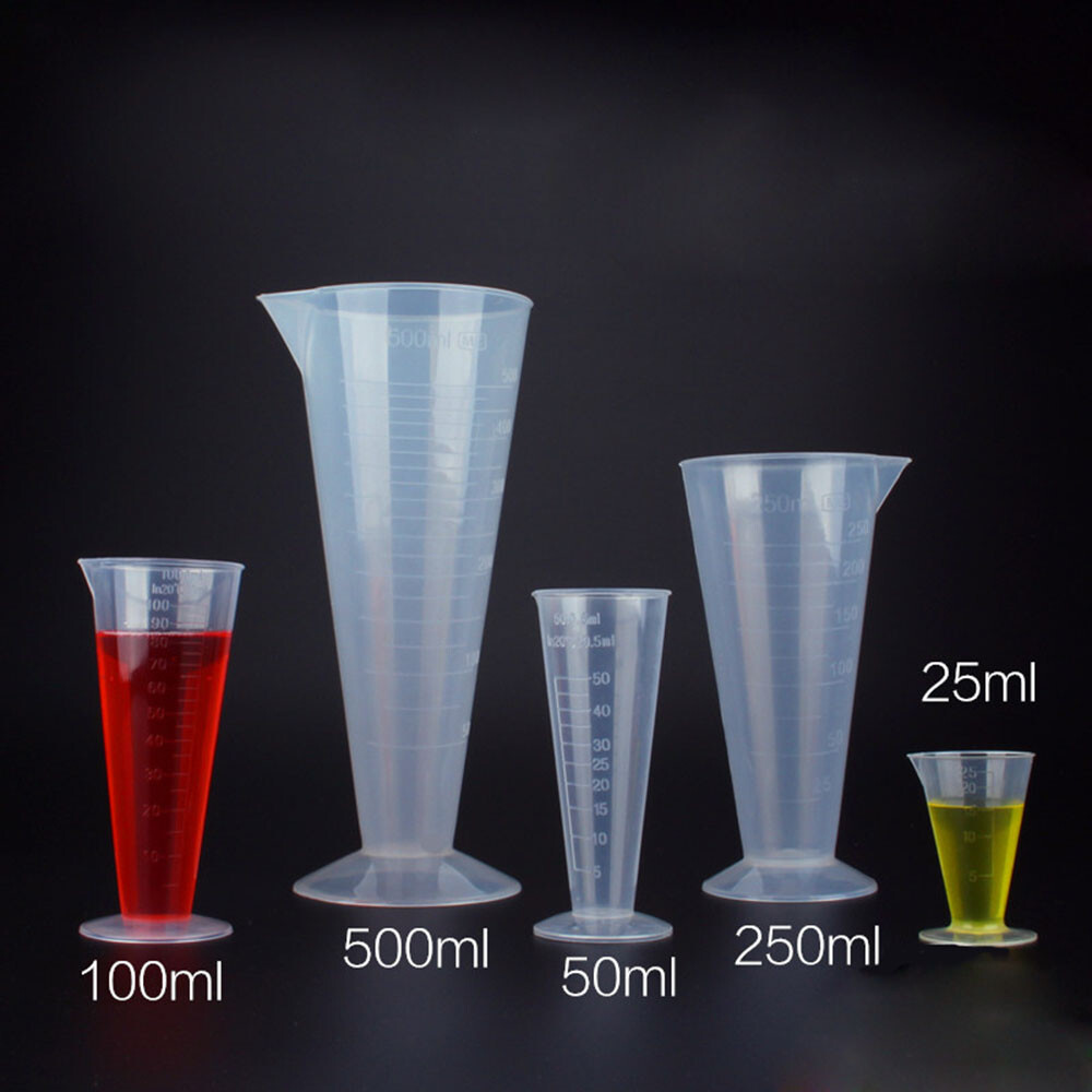 25/100/250/500mL Lab Clear Cups Plastic Graduated Conical Measuring Empty Cups