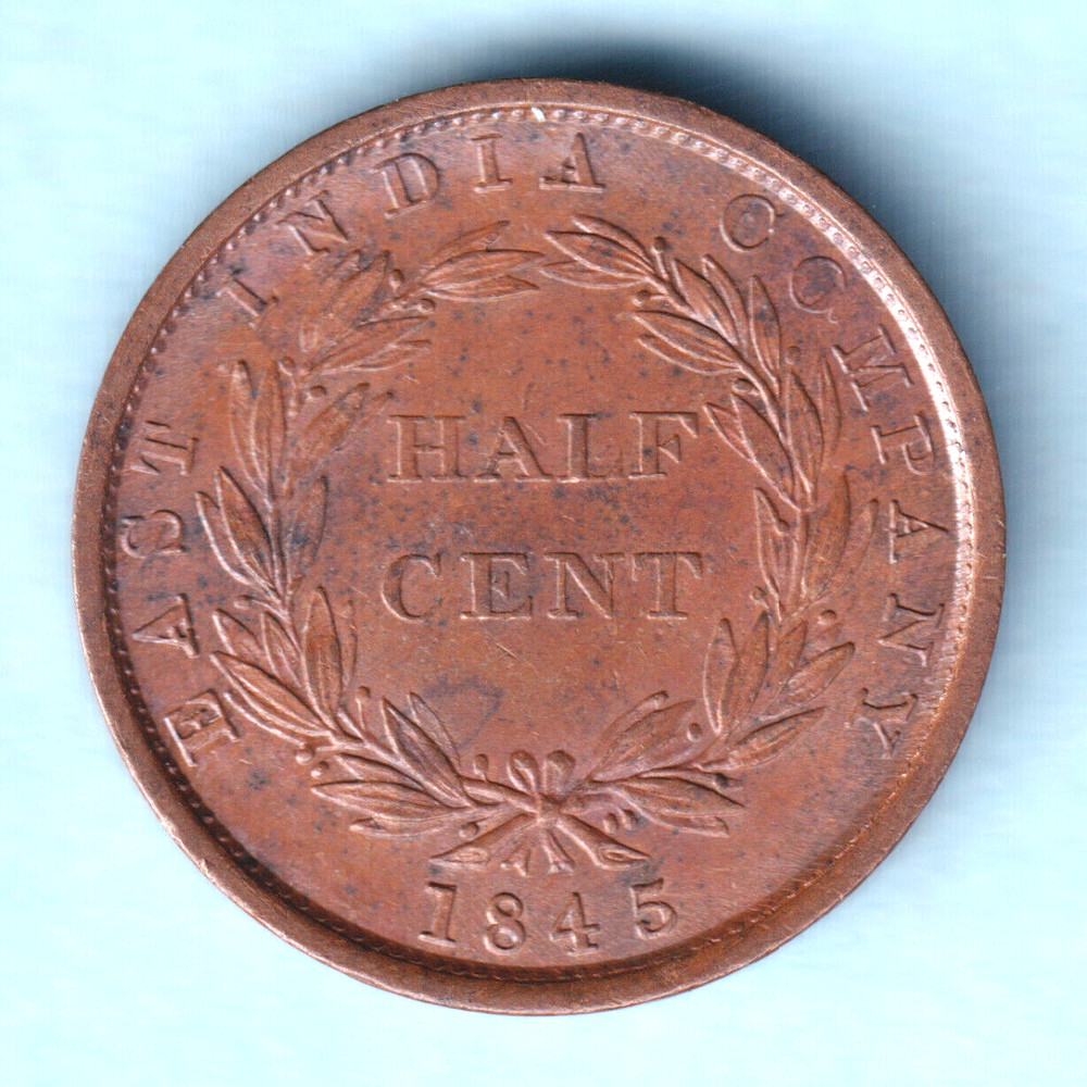 Straits Settlements.  1845 Half Cent..  UNC - Subdued Lustre