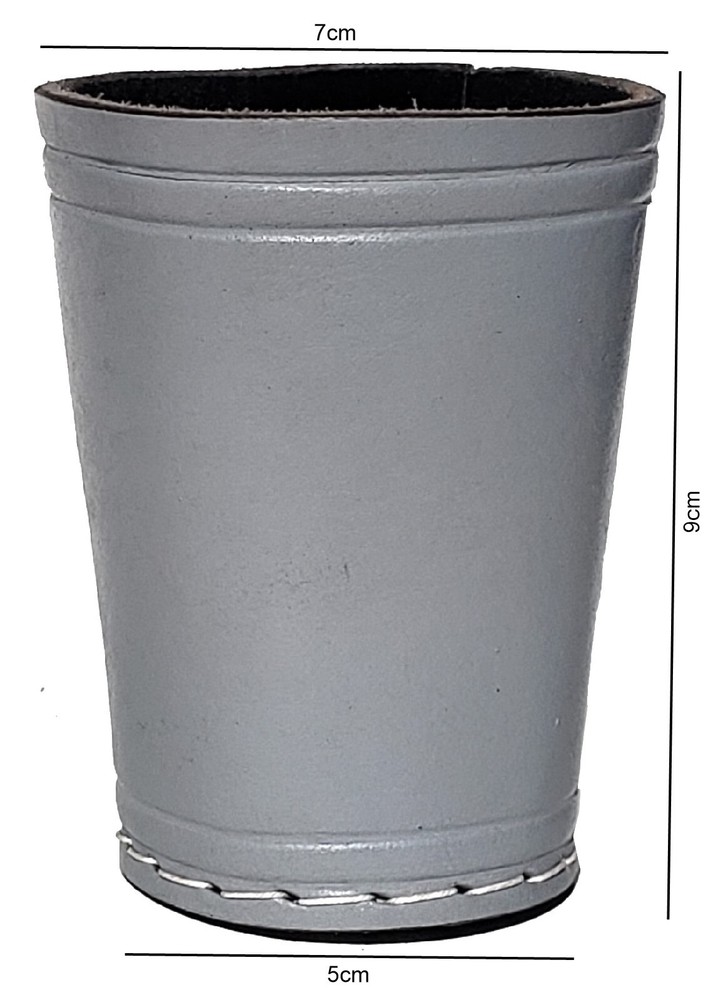 Genuine Leather Dice Cup Grey with Black Felt Lining Compact Size Handcrafted