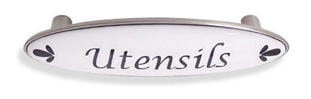 3" Utensils Pull White Ceramic with Black Letters
