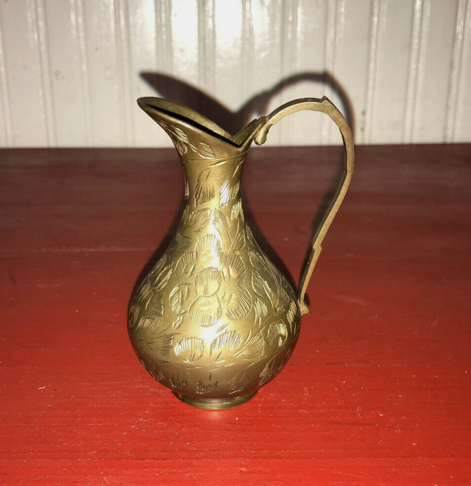 Solid Brass Ornate Detailed Miniature 4" Pitcher - Made in India