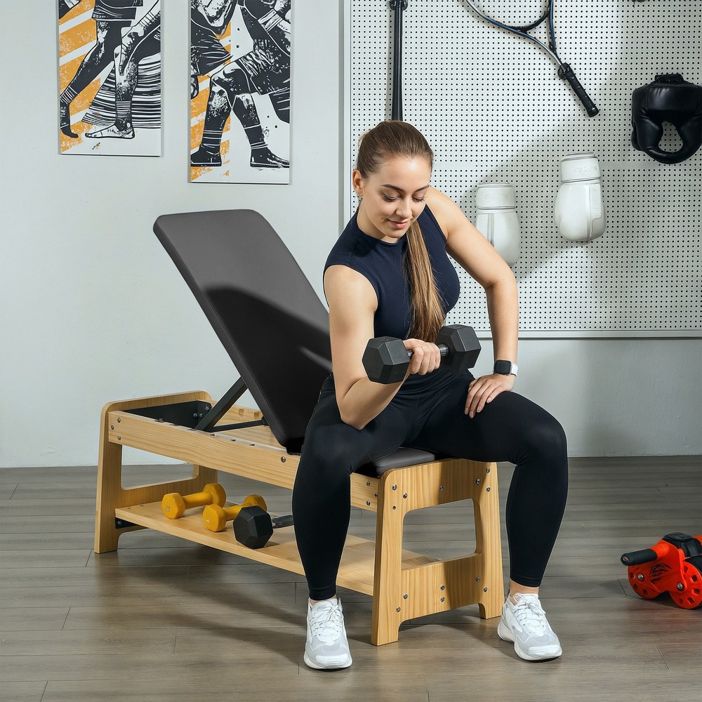 Adjustable Weight Bench with Rack for Weight Lifting, Black