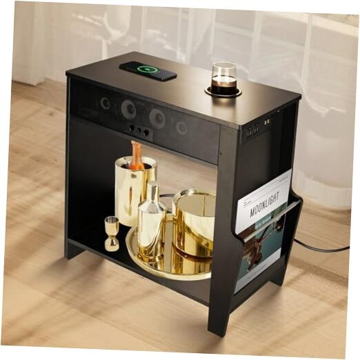Bluetooth Speaker End Table, Smart End Table with 2 Subwoofer for Deep Bass,
