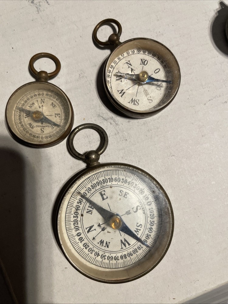 3 Mixed Vintage Compass Brass Made In Germany