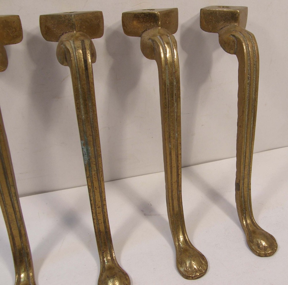 SET 4 VINTAGE CAST SOLID BRASS 8.5" CABRIOLE LEGS FOR FOOTSTOOL