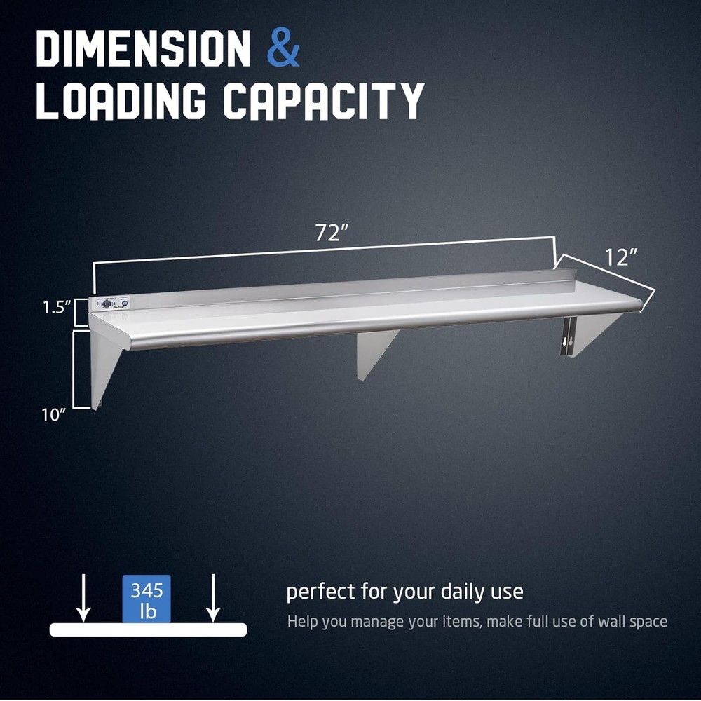Stainless Steel Wall Shelf 12x72" NSF