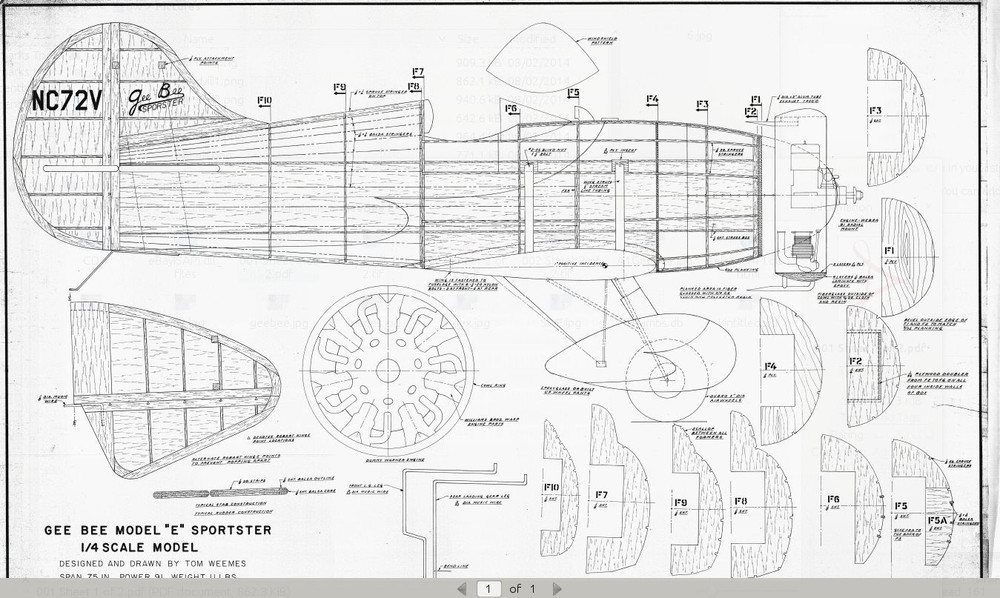 1/4 Scale Gee Bee "E" Giant Scale RC AIrplane Printed Plans