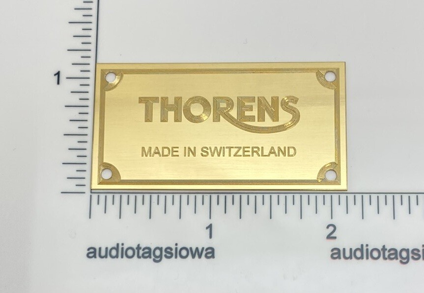 Thorens Made in Switzerland Turntable Name Plate Custom Engraved Solid Brass