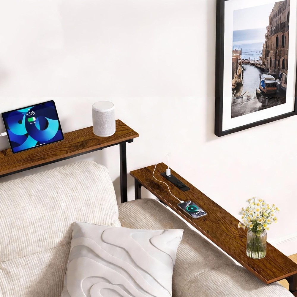 2 Pack Adjustable Height Narrow Console Table with Power Outlets, 70" Long Sofa