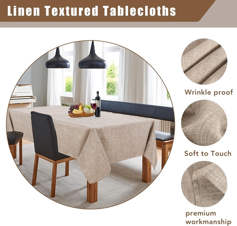 Fitable Faux Linen Tablecloth Rectangle 54" x 78" (Rectangular), Nature