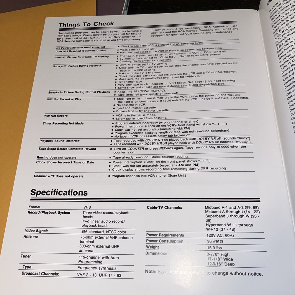 RCA VideoCassette Recorder Owner’s Manual Only