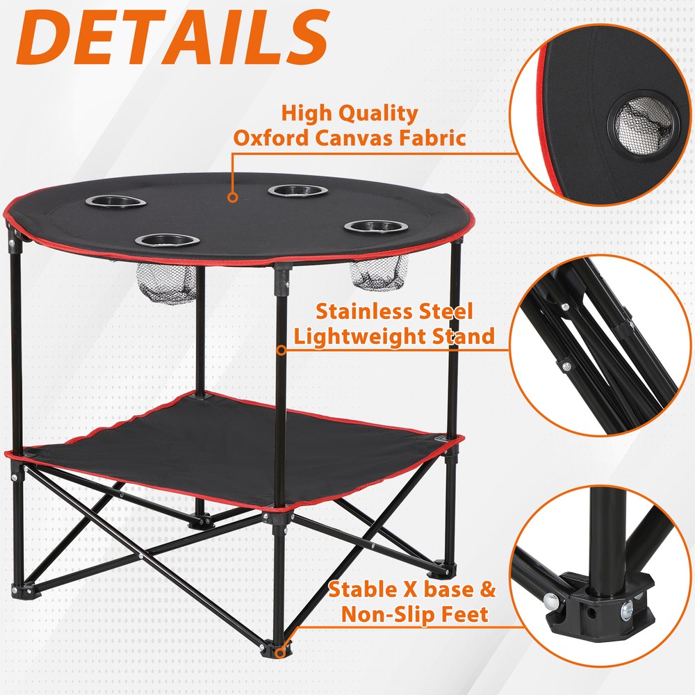 Portable Beach Table Folding Picnic Table with Carry Bag with 4 Cup Holders