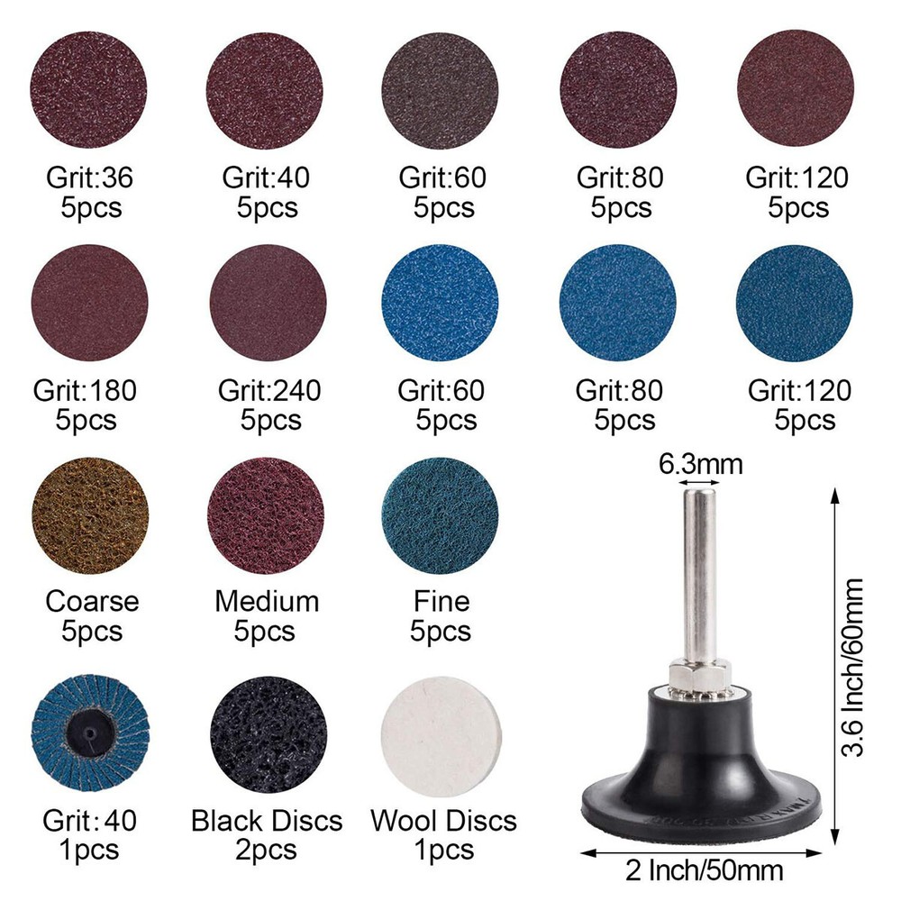 71PCS 2" Quick Change Roll Lock Sanding Discs Set Die Grinder Disc W/ 1/4 Holder