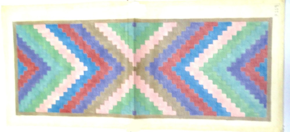 Hand Painted Needlepoint Canvas Pastel Colored Chevron Zigzag Geometric Pattern