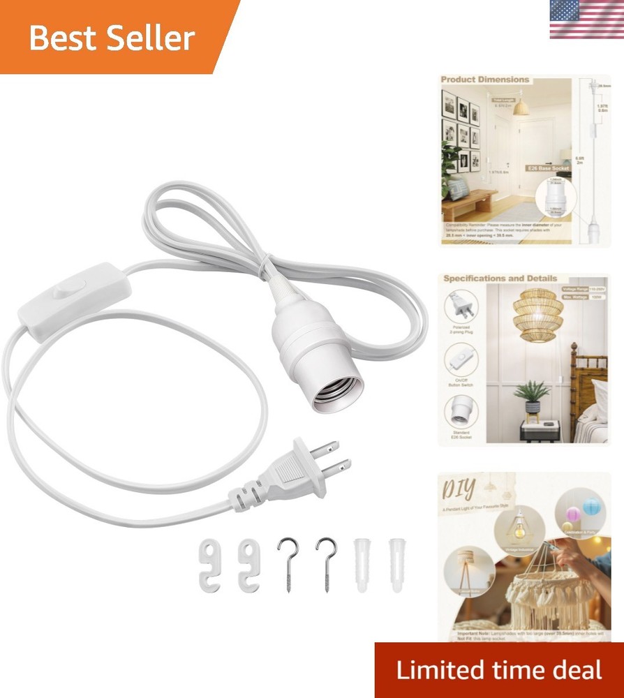 6.6ft Extension Cord with E26 Light Socket & Inline Control - 100W Power