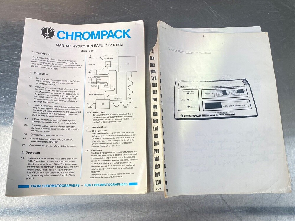 Chrompack Hydrogen Safety System Chromatography - Users Manual / Guide Book