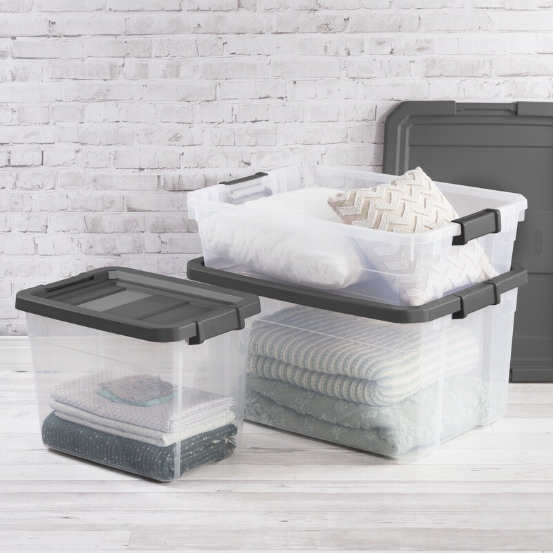 Durable Stackable Storage Bins W/ Lids 40 Quart 2 Pack Heavy Duty Clear Plastic