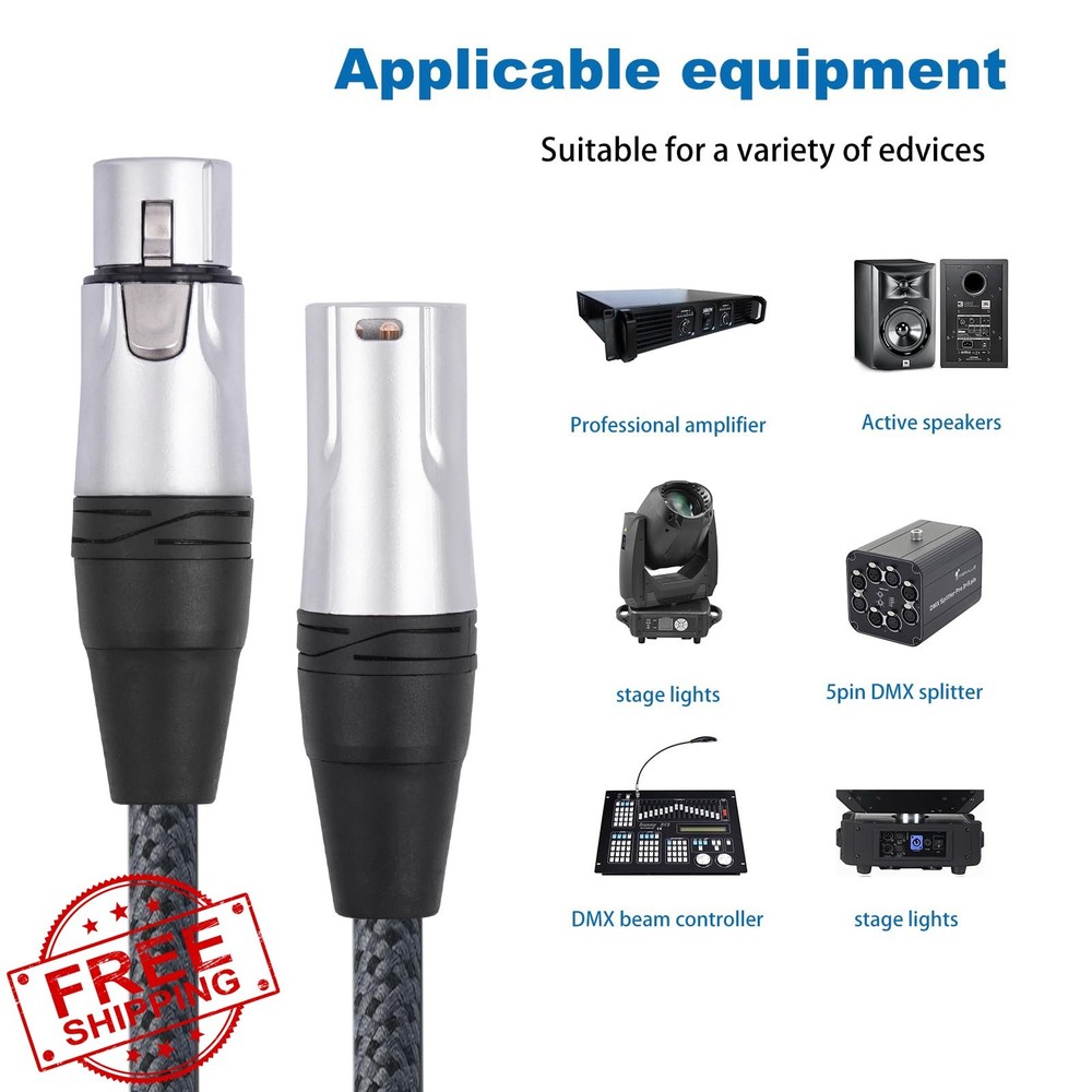 HUALEU 5Pin DMX Cable 1FT 2Pack