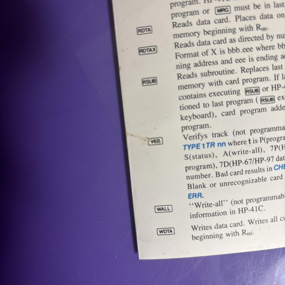Hewlett-Packard 82104A card reader owners handbook and quick reference card.
